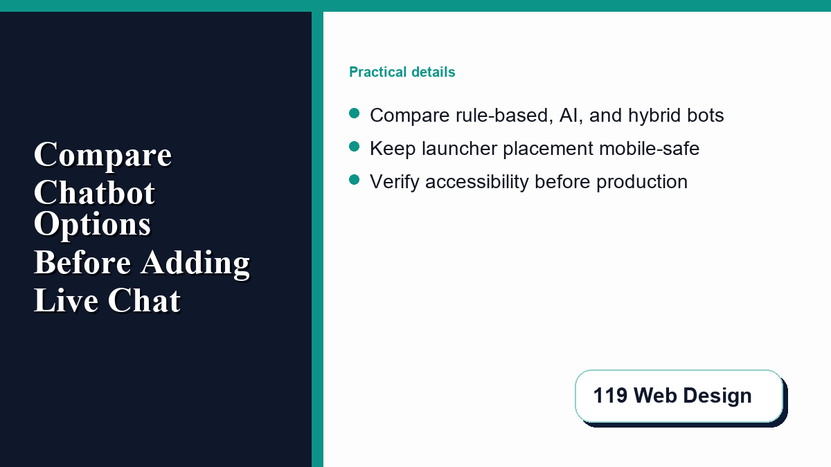 A detailed vector comparison matrix evaluating web design metrics like performance, development effort, and UX control across chatbot types.