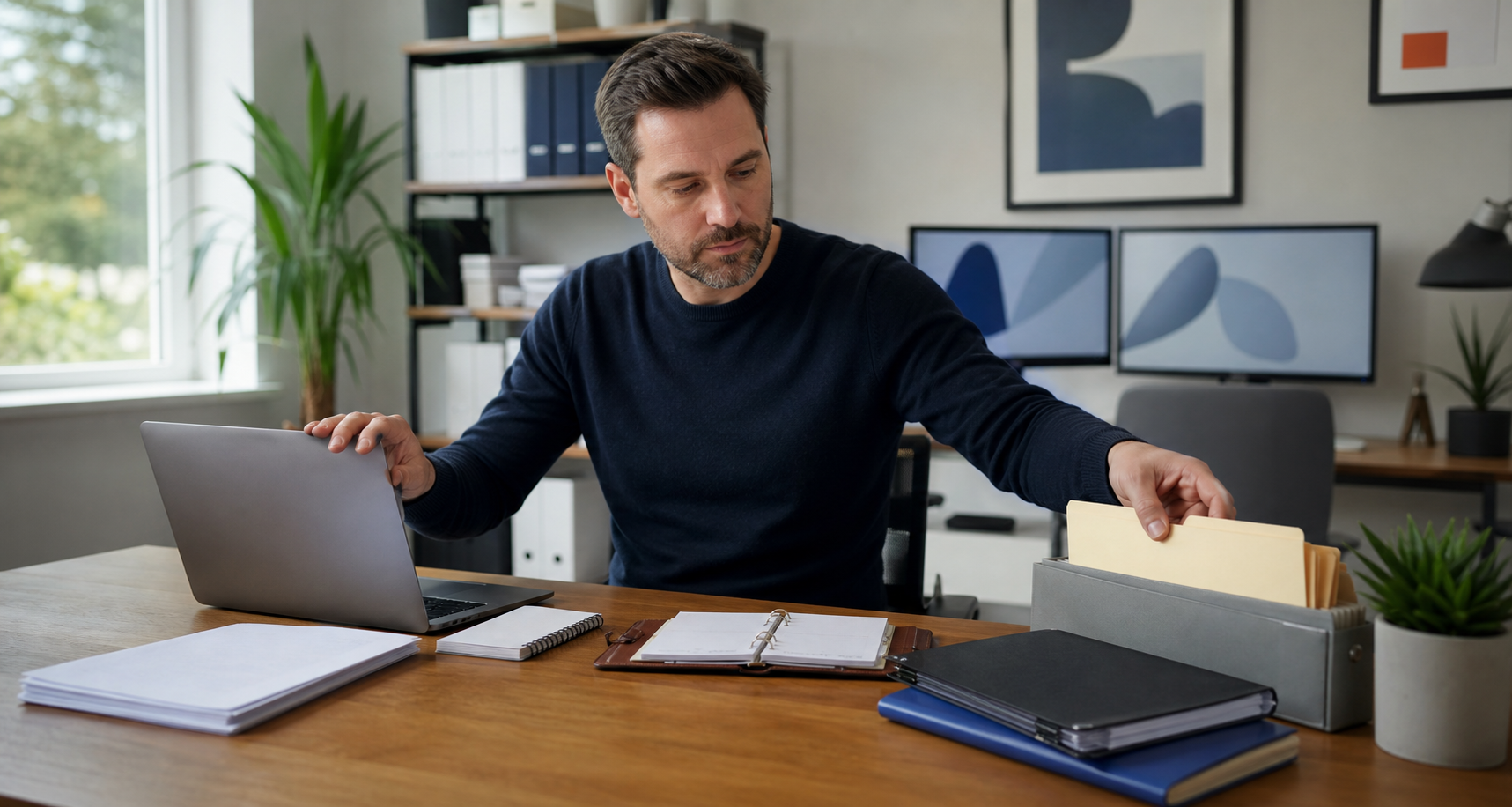 Agency owner organizing account access and client renewal records