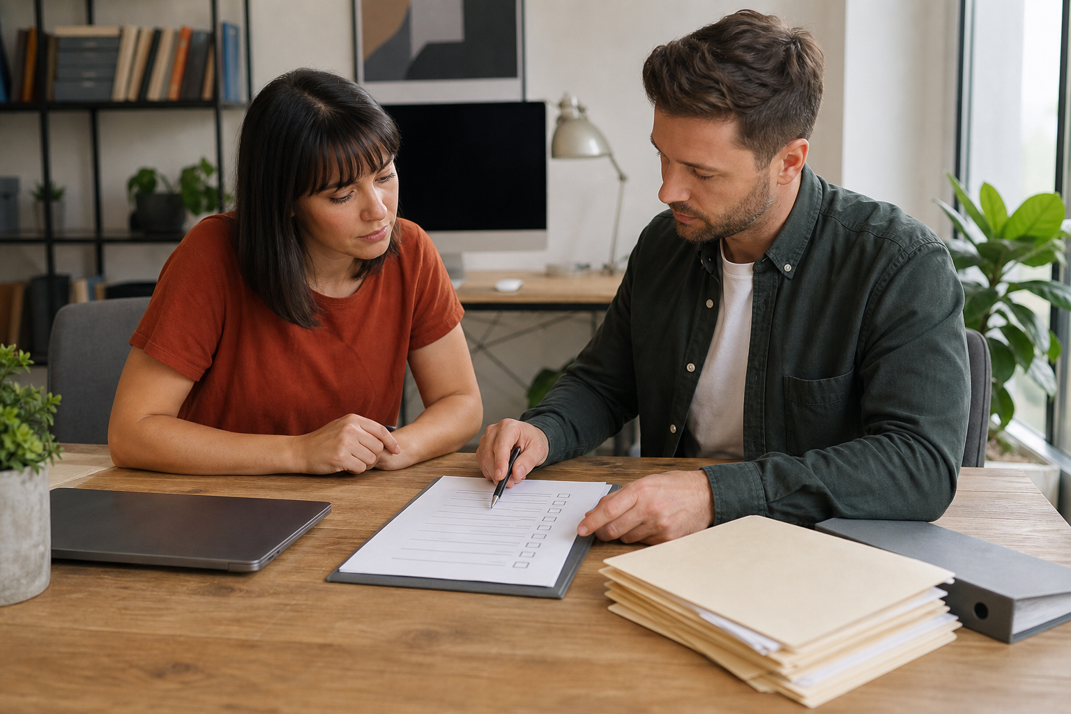 Agency teammates reviewing an ownership transition handoff checklist