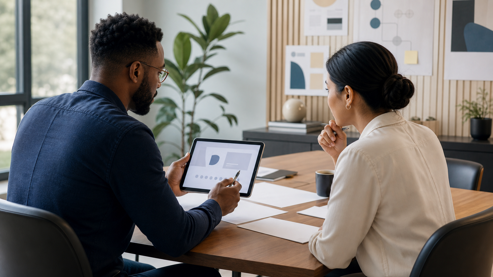 Agency professionals reviewing a client handoff plan
